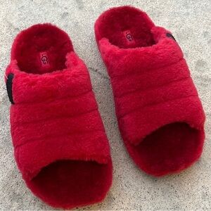 UGG Fluff You Red Plush Slipper Slides Women's Size 10